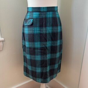 Vintage Plaid Wool Pencil Skirt